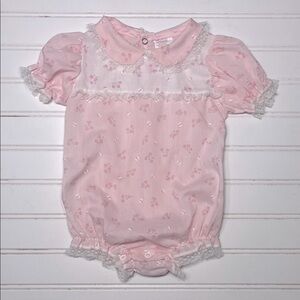 VINTAGE 80s SEARS EUC Frilly Lace Floral Peter Pan Collar Romper